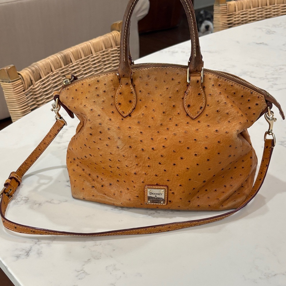 Dooney & Bourke Brown Ostrich-Embossed Satchel